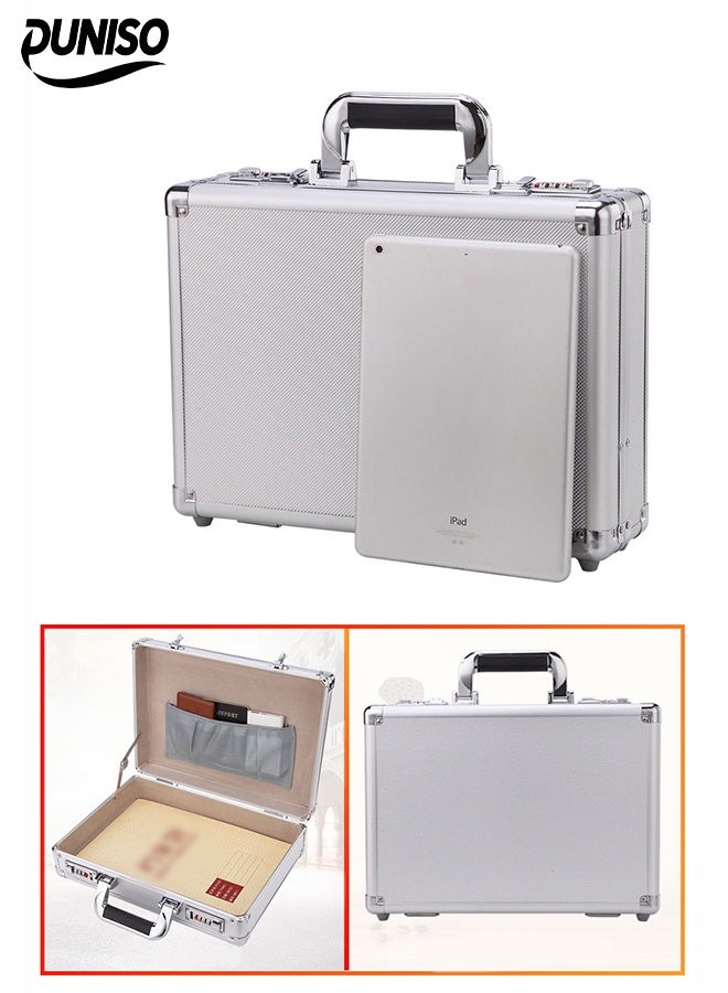 DUNISO Aluminum Alloy Tool Storage Box with Key Lock,File Organizer Storage Box,Storage Lock Box,Suitable for Storing Cash, Documents, Tools, Medicines, or Caluable Items，Silver - Image 1