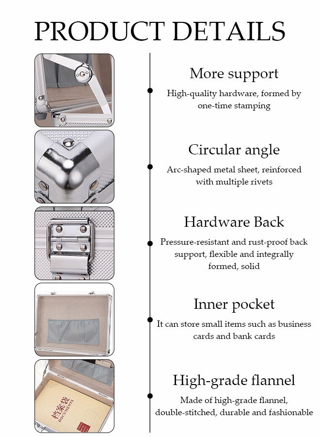 DUNISO Aluminum Alloy Tool Storage Box with Key Lock,File Organizer Storage Box,Storage Lock Box,Suitable for Storing Cash, Documents, Tools, Medicines, or Caluable Items，Silver - Image 3