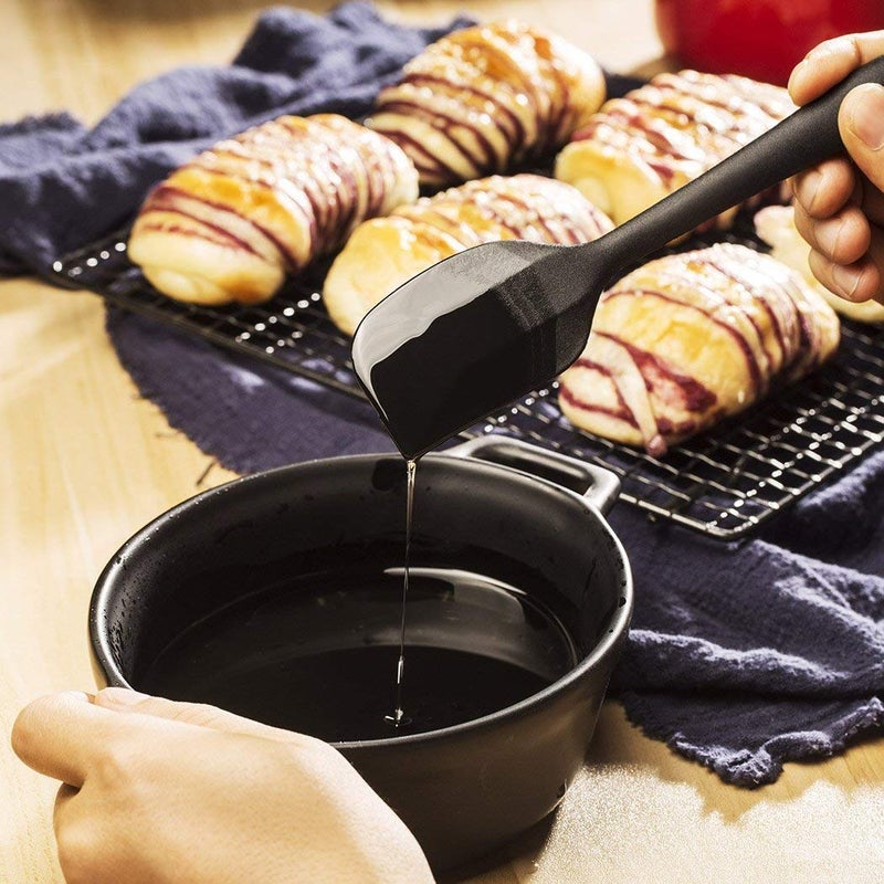 Baskety Silicone NonStick Heat Resistant Spatula Multi Purpose Tools for Kitchen Cooking Set of 2 Black Spatula Big 28cmSpatula Small 21cm - Image 3