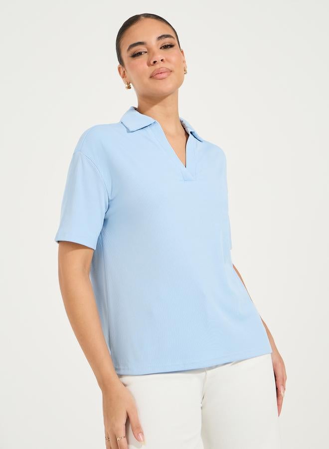 Styli Rib Regular Fit Collared Neck Polo T-Shirt  - Image 3