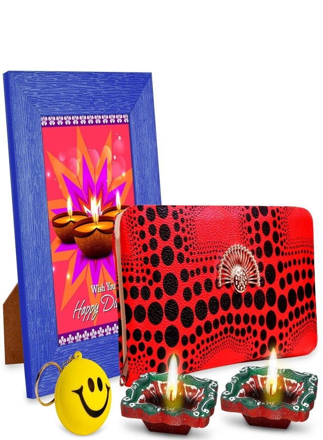 Alwaysgift Wish You Happy Diwali 2 Diyas, Ladies Wallet, Smiley Keychain, Quotation Photo Frame Combo Set - Image 1