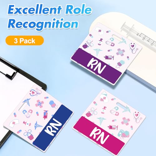 Besoar 3 Pack RN Badge Buddy Card Holder - Horizontal Registered Nurse Nursing Accessories Blue Pink Purple Red Black Colors ID Name Identification Tags with Print for Hospital Medical Work - Image 4