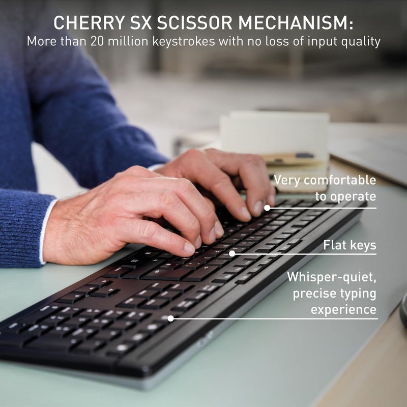 Cherry Stream Comfort Desktop Wireless Keyboard and Mouse | USB SX Scissors Mechanism | Whisper-Quiet Silent | Keystroke (Black, Desktop Combo) - Image 3