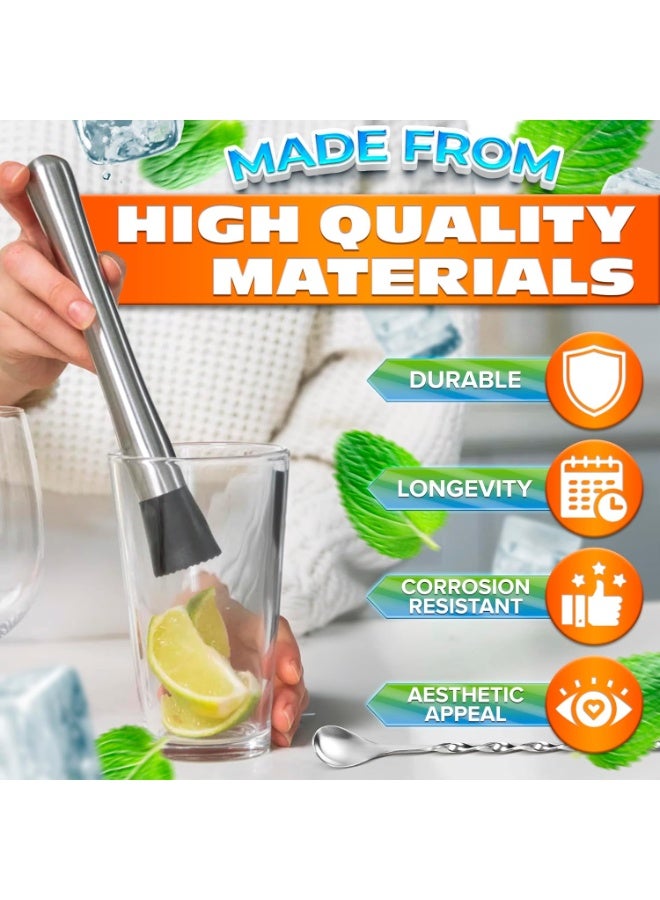 Stainless Steel Cocktail Stirring Spoon and Muddler Set, Classic Design Cocktail Set, Ice Crusher and Cocktail Shaker, Fruit Crusher, Mojito and Cocktail Mixer, Coffee Bar Accessories - Image 3
