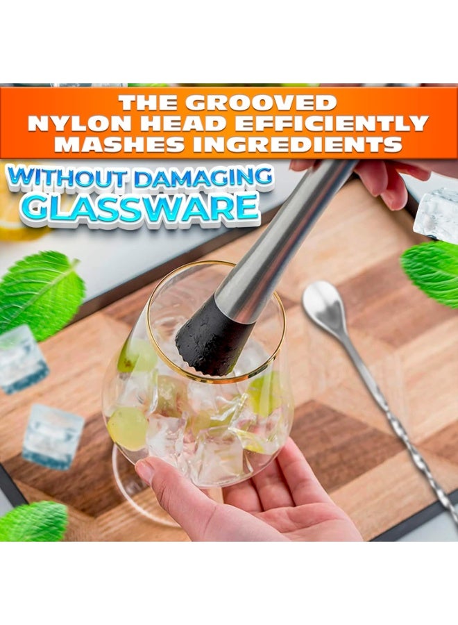 Stainless Steel Cocktail Stirring Spoon and Muddler Set, Classic Design Cocktail Set, Ice Crusher and Cocktail Shaker, Fruit Crusher, Mojito and Cocktail Mixer, Coffee Bar Accessories - Image 5