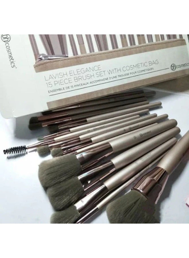 Foundation Powder Blush Eyeshadow Concealer Lip Eye Makeup Brush Set of 15PCS Cosmetics Tool for Face Style Fan Brushes with bag - Image 1