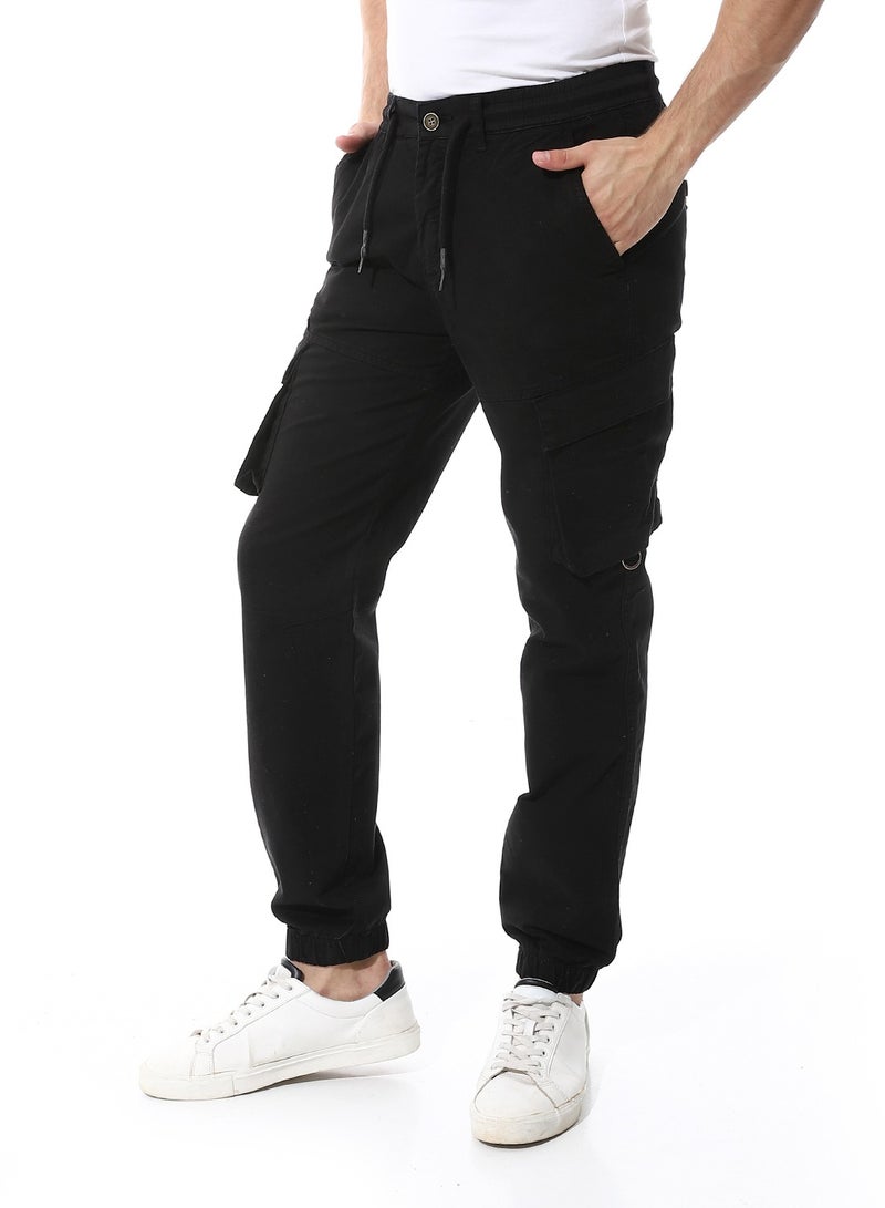 Andora Fly Zipper Button Cargo Pants_Black - Image 2