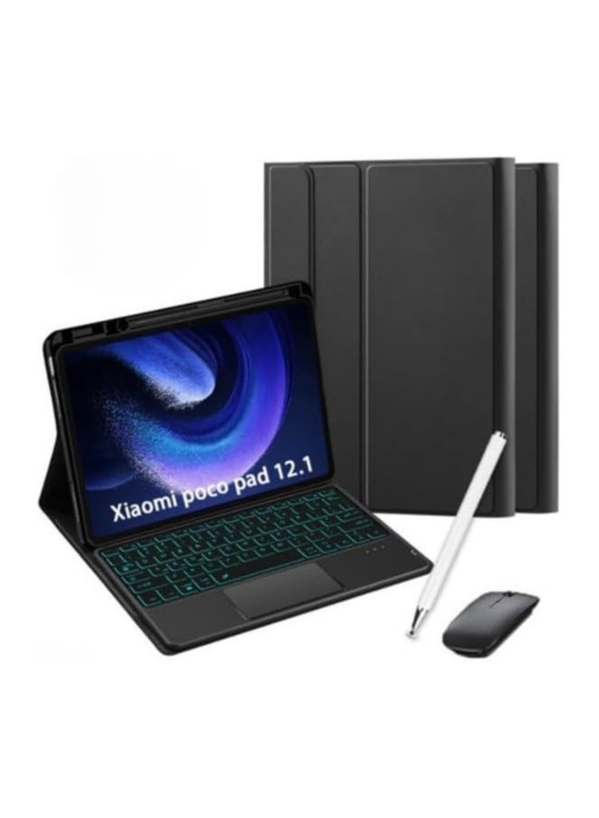 Xiaomi Poco Pad 12.1-inch (2024) backlit keyboard case with stylus and mouse, multi-gesture touchpad, magnetic detachable keyboard - Image 1