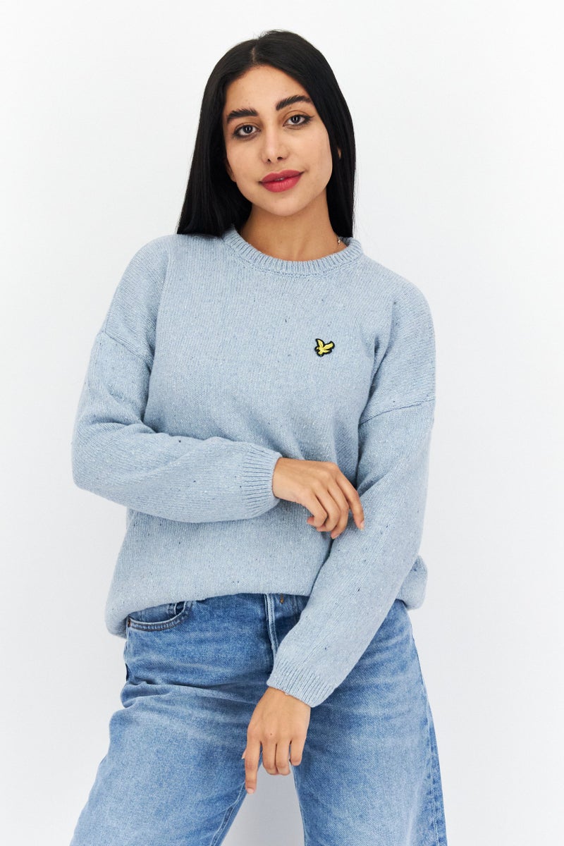 Lyle & Scott Women Crew Neck Long Sleeve Embroidered Logo Sweater, Light Blue - Image 1