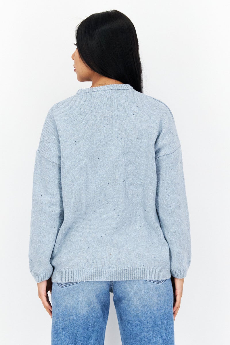 Lyle & Scott Women Crew Neck Long Sleeve Embroidered Logo Sweater, Light Blue - Image 3