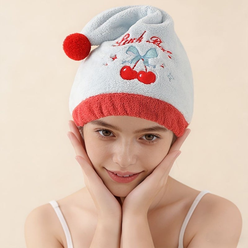 White Cherry Drying Cap Ultra Absorbent Quick Dry Hair Towel Home Use - Image 1