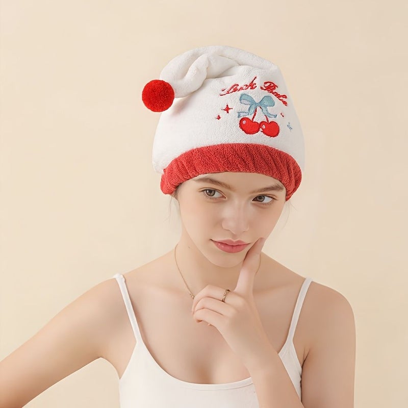 White Cherry Drying Cap Ultra Absorbent Quick Dry Hair Towel Home Use - Image 2