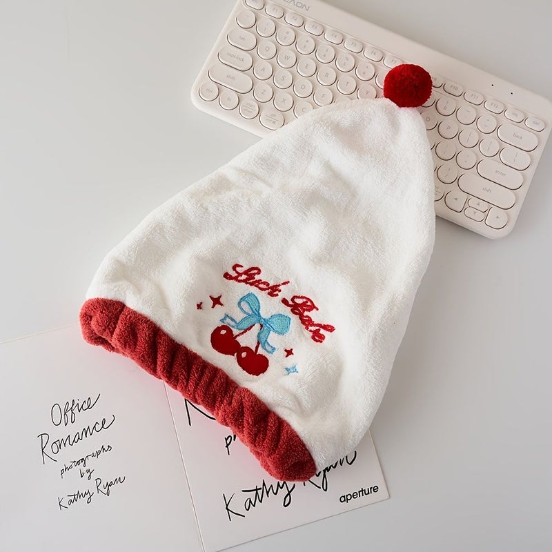 White Cherry Drying Cap Ultra Absorbent Quick Dry Hair Towel Home Use - Image 5