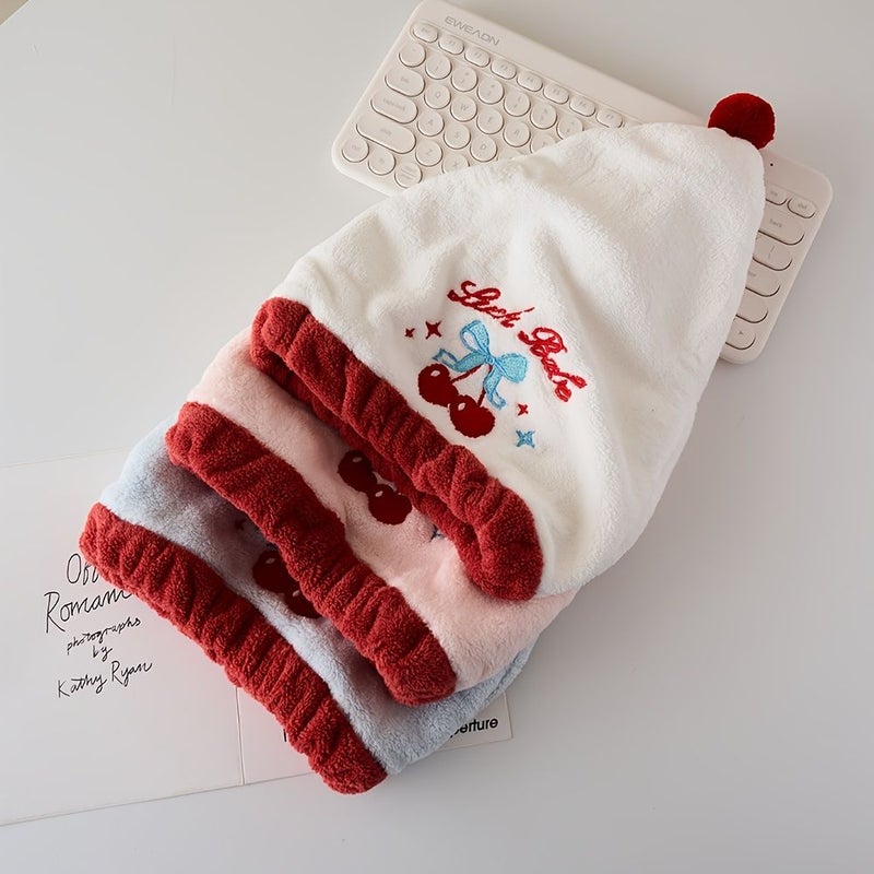 White Cherry Drying Cap Ultra Absorbent Quick Dry Hair Towel Home Use - Image 4