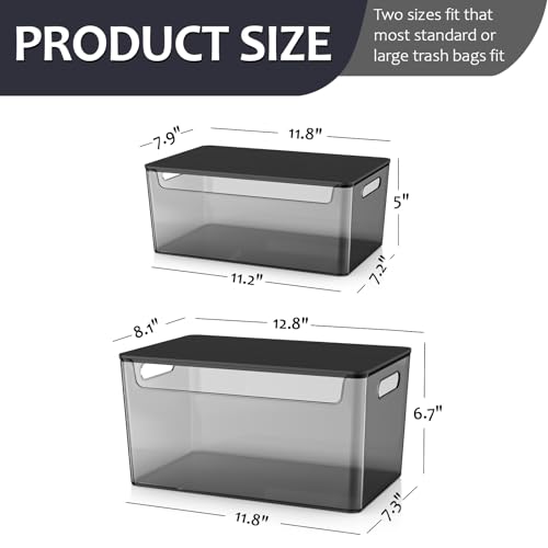 COAZEX 2 Pack Trash Bag Holder Under Sink Stackable, Plastic Garbage Bag Dispenser with Lid, Trash Bag Storage Dispenser Roll Holder for Kitchen, Pantry, Laundry Room Organization (Black) - Image 2