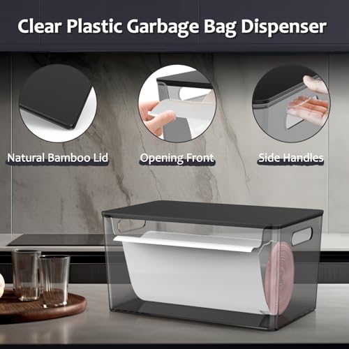 COAZEX 2 Pack Trash Bag Holder Under Sink Stackable, Plastic Garbage Bag Dispenser with Lid, Trash Bag Storage Dispenser Roll Holder for Kitchen, Pantry, Laundry Room Organization (Black) - Image 3