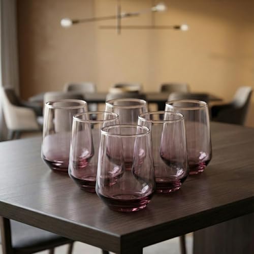 BLACKCARROT Water Glasses Set of 6 | 390 ML Pink Drinking Glasses| Ideal for Juices, Cold Drinks, Smoothies - Image 1