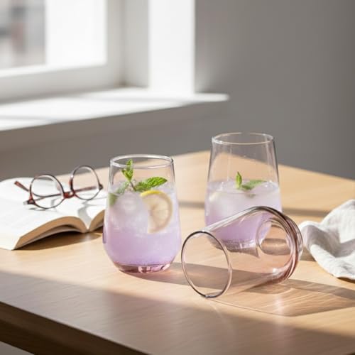 BLACKCARROT Water Glasses Set of 6 | 390 ML Pink Drinking Glasses| Ideal for Juices, Cold Drinks, Smoothies - Image 3