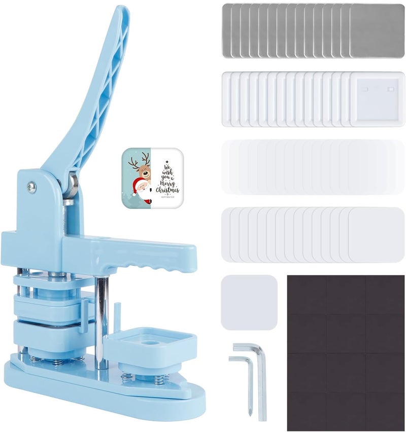 Happizza Magnet Button Maker Machine 50mm/1.97 in, Square Photo Magnet Maker Machine, DIY Fridge Badges Magnet Making Kit with 100 Sets Square Button Maker Supplies, Ideal for School, Parties, Events - Image 1