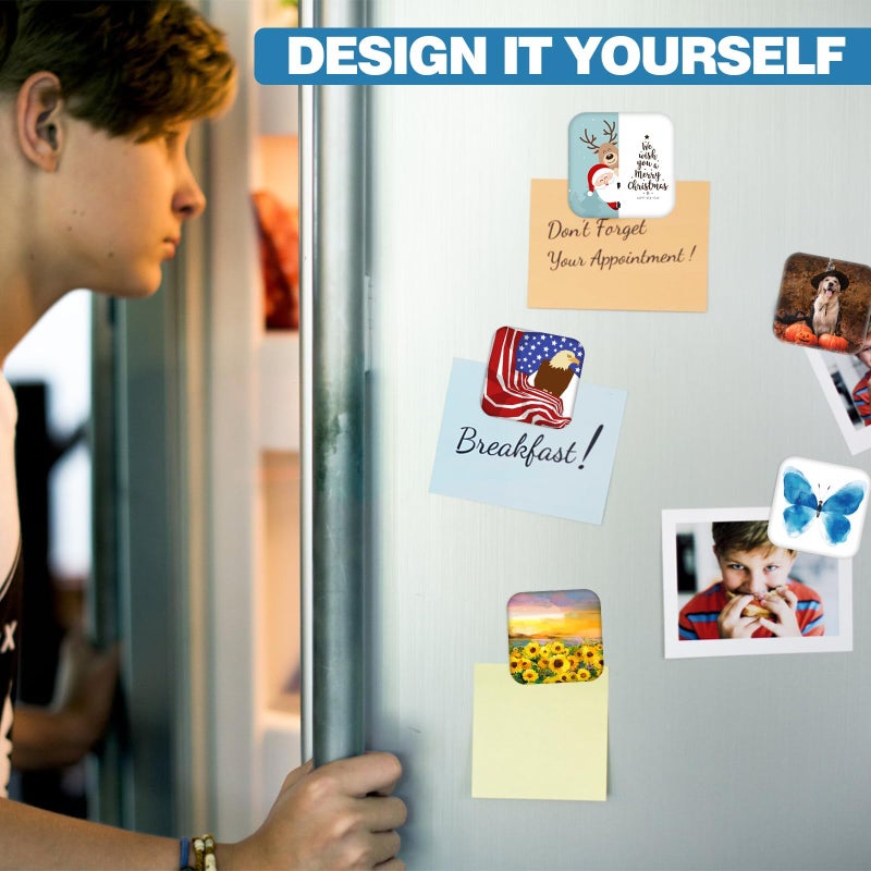 Happizza Magnet Button Maker Machine 50mm/1.97 in, Square Photo Magnet Maker Machine, DIY Fridge Badges Magnet Making Kit with 100 Sets Square Button Maker Supplies, Ideal for School, Parties, Events - Image 5