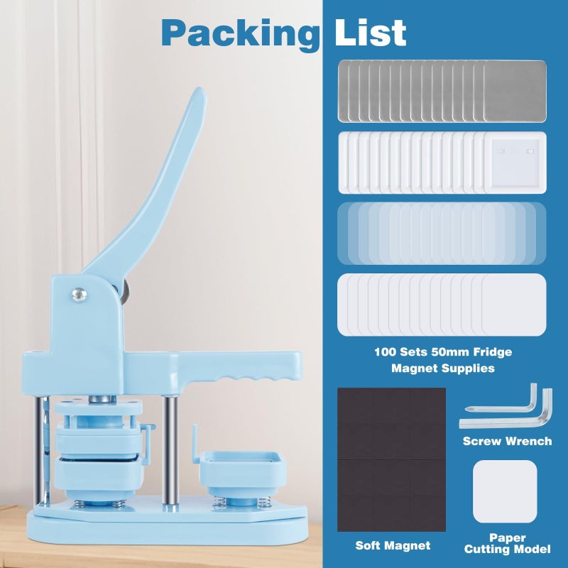 Happizza Magnet Button Maker Machine 50mm/1.97 in, Square Photo Magnet Maker Machine, DIY Fridge Badges Magnet Making Kit with 100 Sets Square Button Maker Supplies, Ideal for School, Parties, Events - Image 3