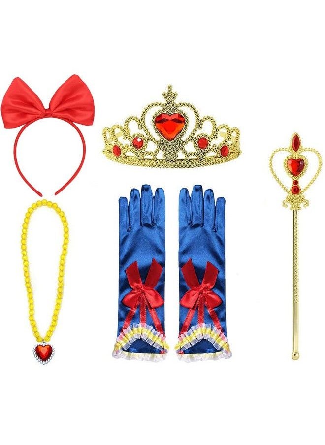 Yosbabe Princess Snow White Dress Up Accessories For Girls Princess Belle Snow White Party Favors Gifts Set Including Crown Scepter Wand Necklace Gloves Red Bow Headband  - Image 3