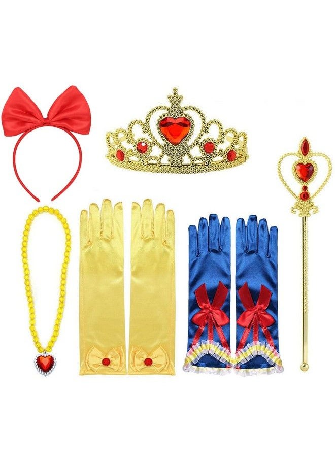 Yosbabe Princess Snow White Dress Up Accessories For Girls Princess Belle Snow White Party Favors Gifts Set Including Crown Scepter Wand Necklace Gloves Red Bow Headband  - Image 2