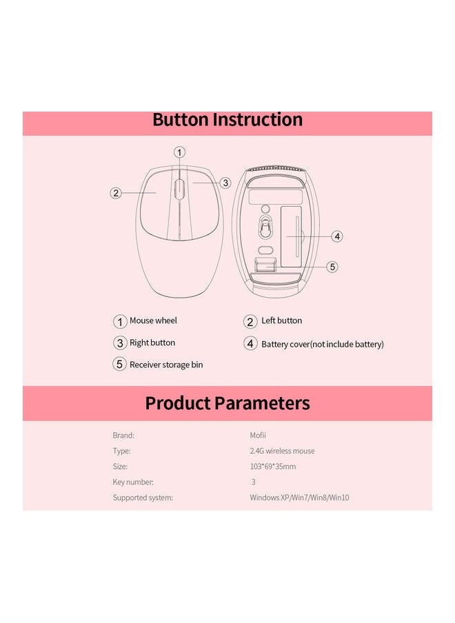 NIBEMINENT Mofii Sm395 2.4ghz Wireless Mouse Portable Ergonomic Pink  - Image 2