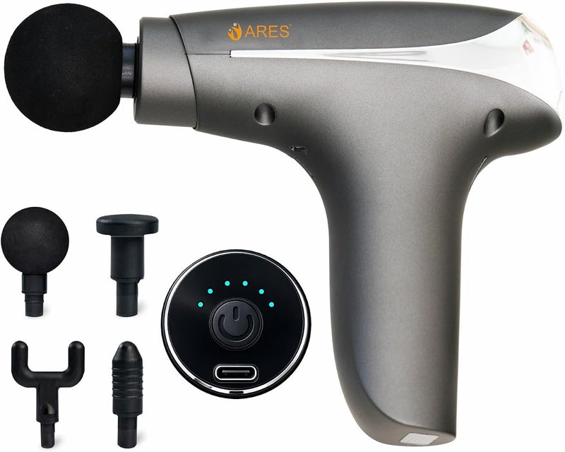 ARES Handheld Gun Massager, Electric Body Massager, 4 Massage Heads Powerful Sports Drill, Provides Full Body Relief for Muscle Pain