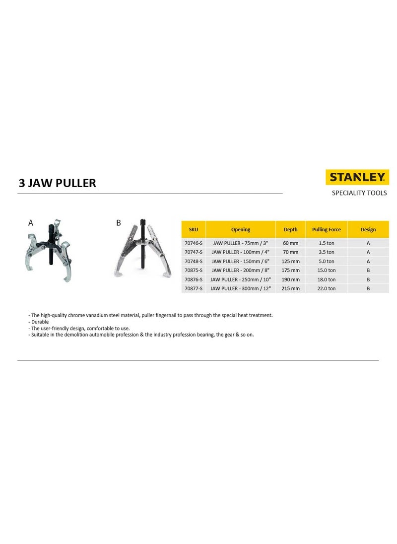 Stanley STANLEY 70747-S Carbon Steel 3 Jaw Gear Puller 100 mm Silver  - Image 5