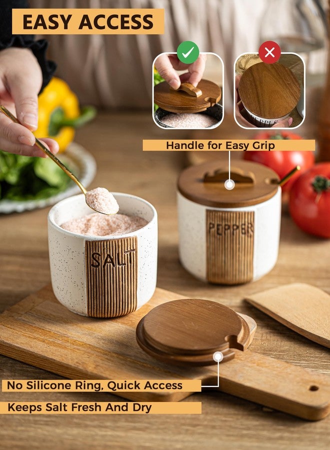 YHOJOY Salt Container for Countertop, Ceramic Salt Cellar with Lid and Spoons, 10 OZ Salt Bowl Holder, White - Image 5