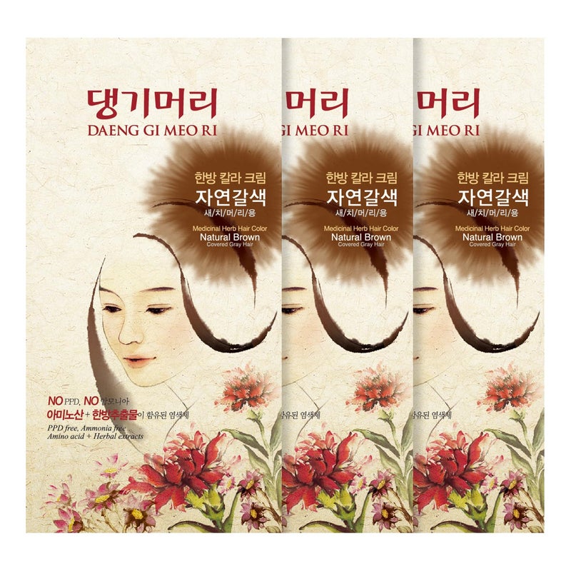 Doori Daeng Gi Meo Ri Medicinal Herb Hair Color to cover gray hair (Natural Brown) (3 PACK) - Image 1