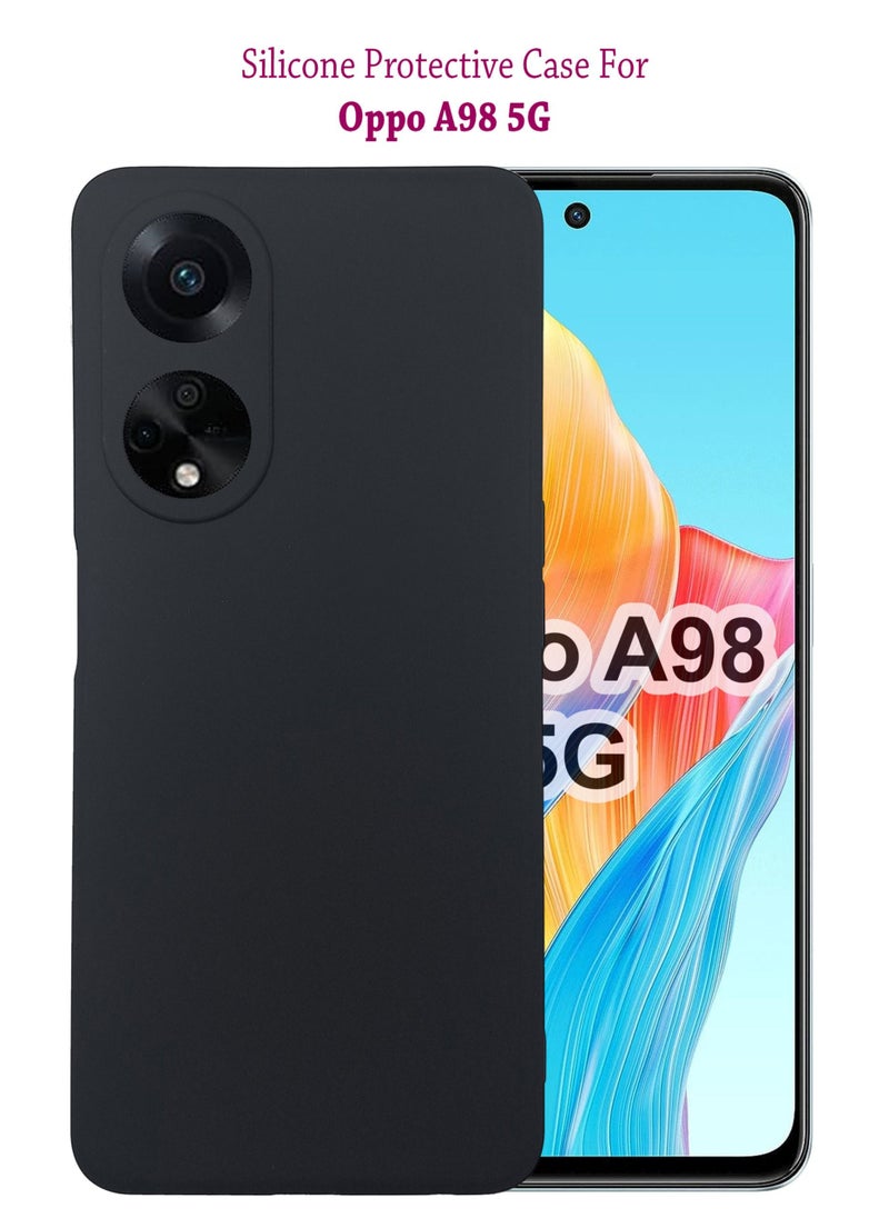 Waldic غطاء حماية خلفي من السيليكون لهاتف Oppo A98 5G - أسود  - Image 1
