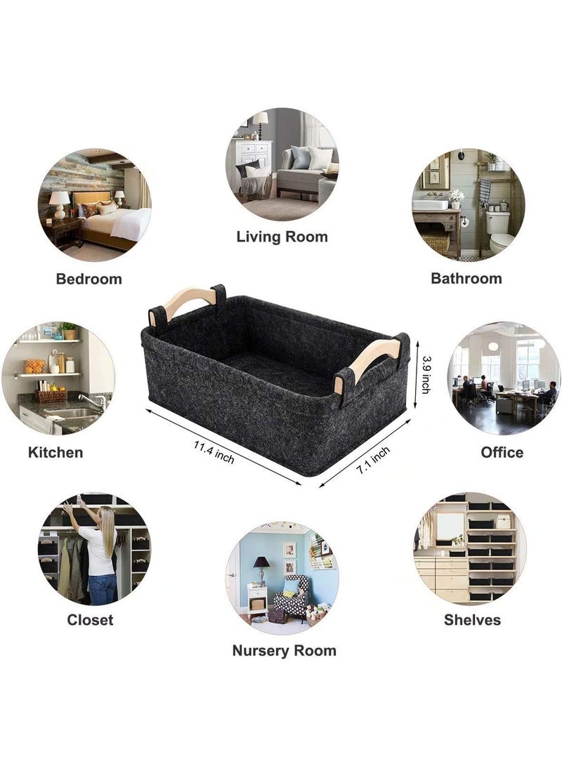 KWLET Small Storage Baskets Felt Rectangle Basket Storage Bins for DVD CD Record Cord Books Video Electronics Items Remote TV Cabinet Organizer with Handles - Image 4