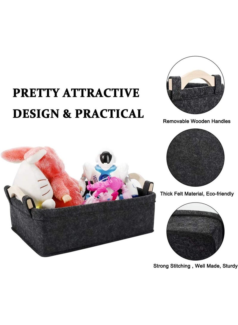 KWLET Small Storage Baskets Felt Rectangle Basket Storage Bins for DVD CD Record Cord Books Video Electronics Items Remote TV Cabinet Organizer with Handles - Image 2