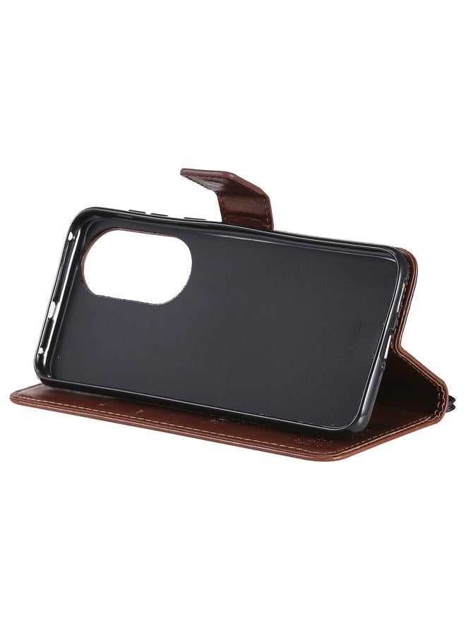 Zaboon Case For Huawei P50 Tree & Cat Pattern Pressed Printing Horizontal Flip PU Leather Case with Holder & Card Slots & Wallet & Lanyard - Image 5