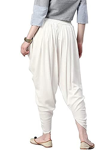 KBNBJ Women's Mid Rise Loose Fit Rayon Dhoti Pant Patiala Slawar Bottom Wear Harem Pants (Free Size, White) - Image 2