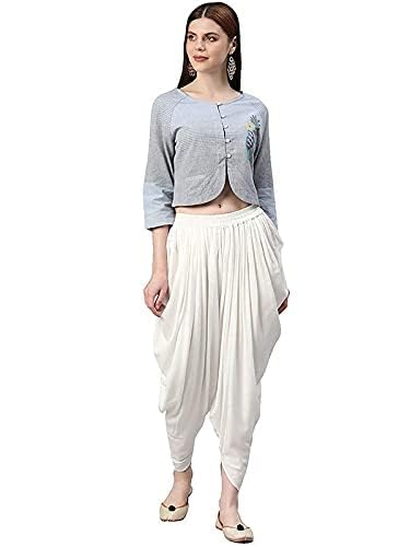 KBNBJ Women's Mid Rise Loose Fit Rayon Dhoti Pant Patiala Slawar Bottom Wear Harem Pants (Free Size, White) - Image 4