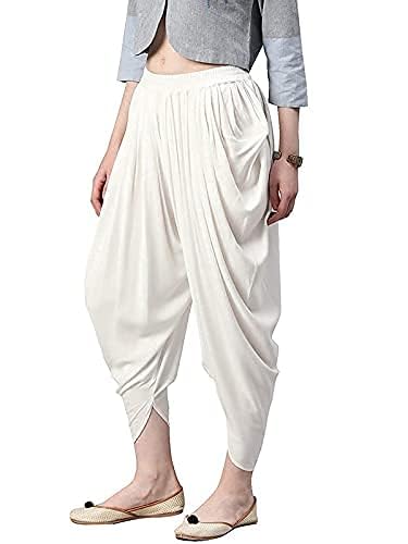 KBNBJ Women's Mid Rise Loose Fit Rayon Dhoti Pant Patiala Slawar Bottom Wear Harem Pants (Free Size, White) - Image 5
