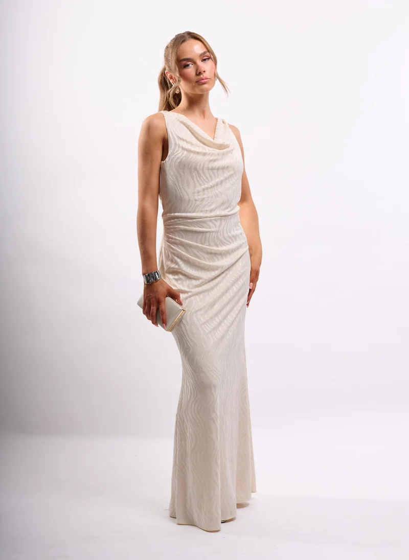 Faia cream Cream Maxi Dress with Cowl Neck in Animal Jacquard for Women | Best Price UAE