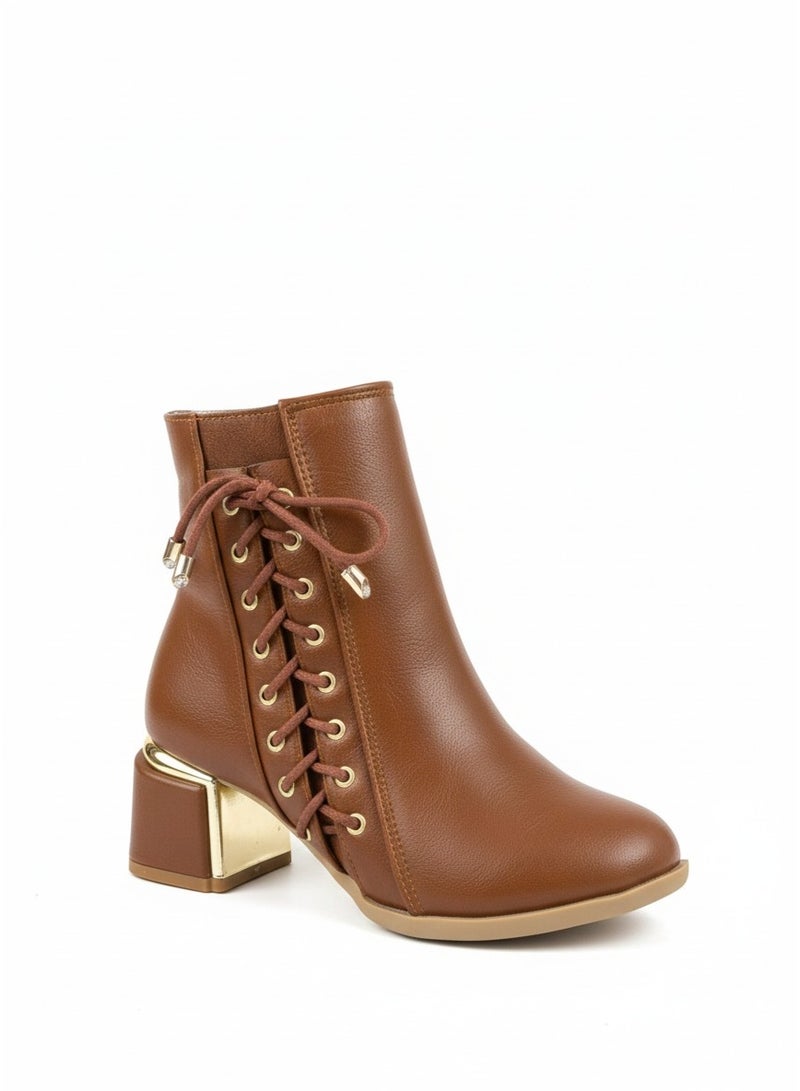 فيبراندا بوت أنيق برباط وكعب عريض مريح. B-61 - Image 1