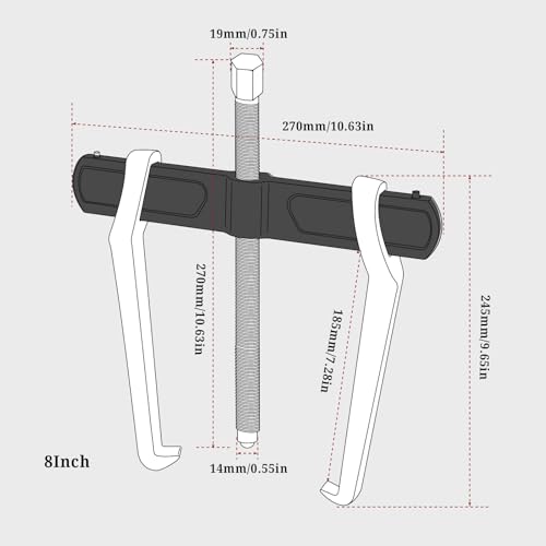 BILITOOLS 8" 2-Jaw Gear Puller, Internal External for Removal of Pulleys Flywheels Bearings & Gears - Image 5