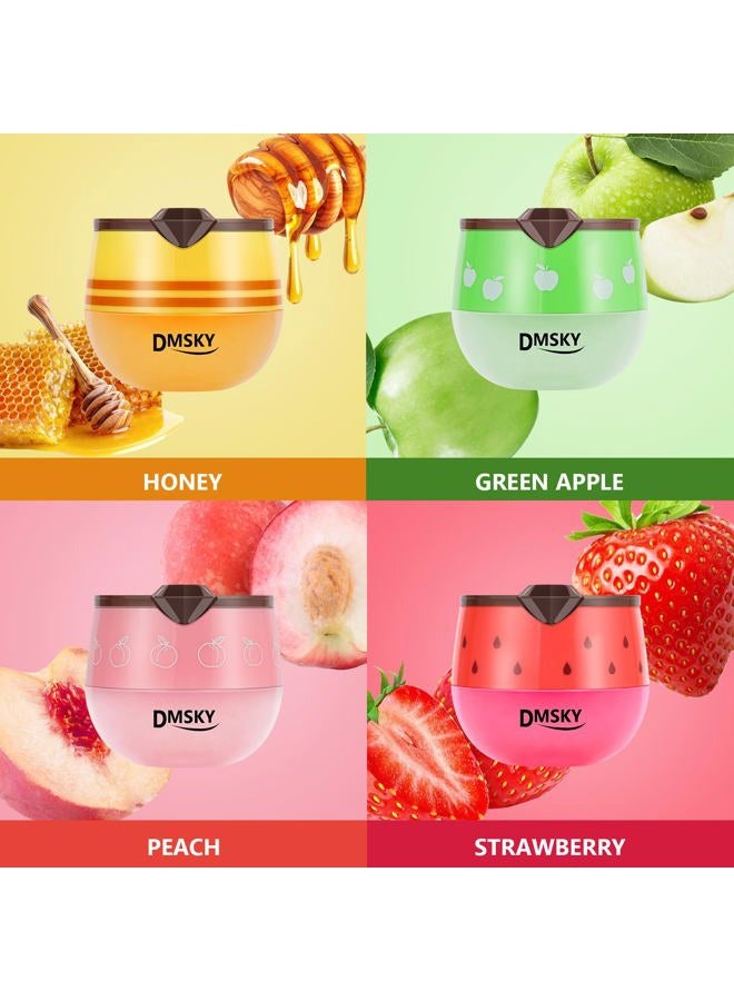 DMSKY 4PCS Bee Lip Balm Lip Mask Honey Pot, Honey & Strawberry & Peach & Apple Propolis Lip Mask Overnight Moisturizing Honey Balm with Stick for Dry Cracked Lips - Image 2