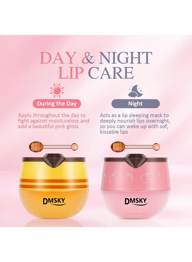 DMSKY 4PCS Bee Lip Balm Lip Mask Honey Pot, Honey & Strawberry & Peach & Apple Propolis Lip Mask Overnight Moisturizing Honey Balm with Stick for Dry Cracked Lips - Image 5