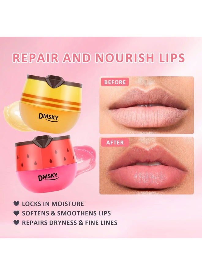 DMSKY 4PCS Bee Lip Balm Lip Mask Honey Pot, Honey & Strawberry & Peach & Apple Propolis Lip Mask Overnight Moisturizing Honey Balm with Stick for Dry Cracked Lips - Image 4