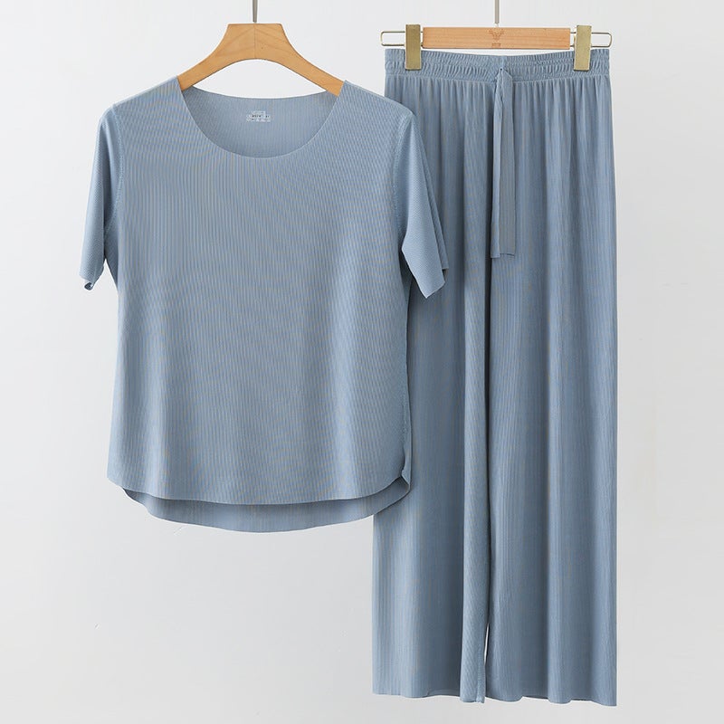 Ice Silk couple pajamas suit womens summer 2023years loose plus size home wear mens pajamas in stock wholesale Female Green - Image 2