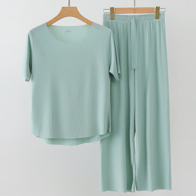 Ice Silk couple pajamas suit womens summer 2023years loose plus size home wear mens pajamas in stock wholesale Female Green - Image 1