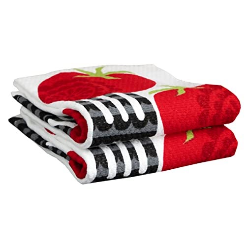 Tfal Textiles Double Sided Print Woven Cotton Kitchen Dish Towel Set 2pack 16 x 26 Fork Print