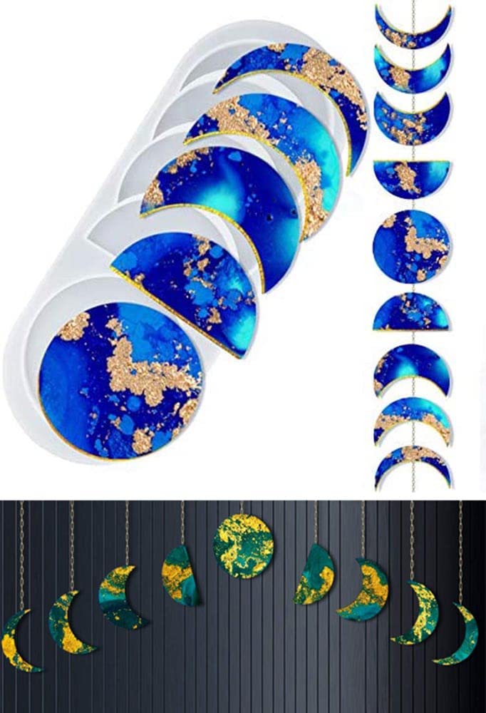 SNOOGG Pack of 2 Moon 5 Phase Silicone Epoxy Resin Molds for Resin Art, DIY, Project Home Decoration - Image 1