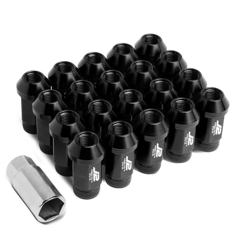 J2 Engineering LNT702115BK Black 7075 Aluminum M12 x 15 20Pcs L 50mm Knurled Top Lug Nuts wAdapter